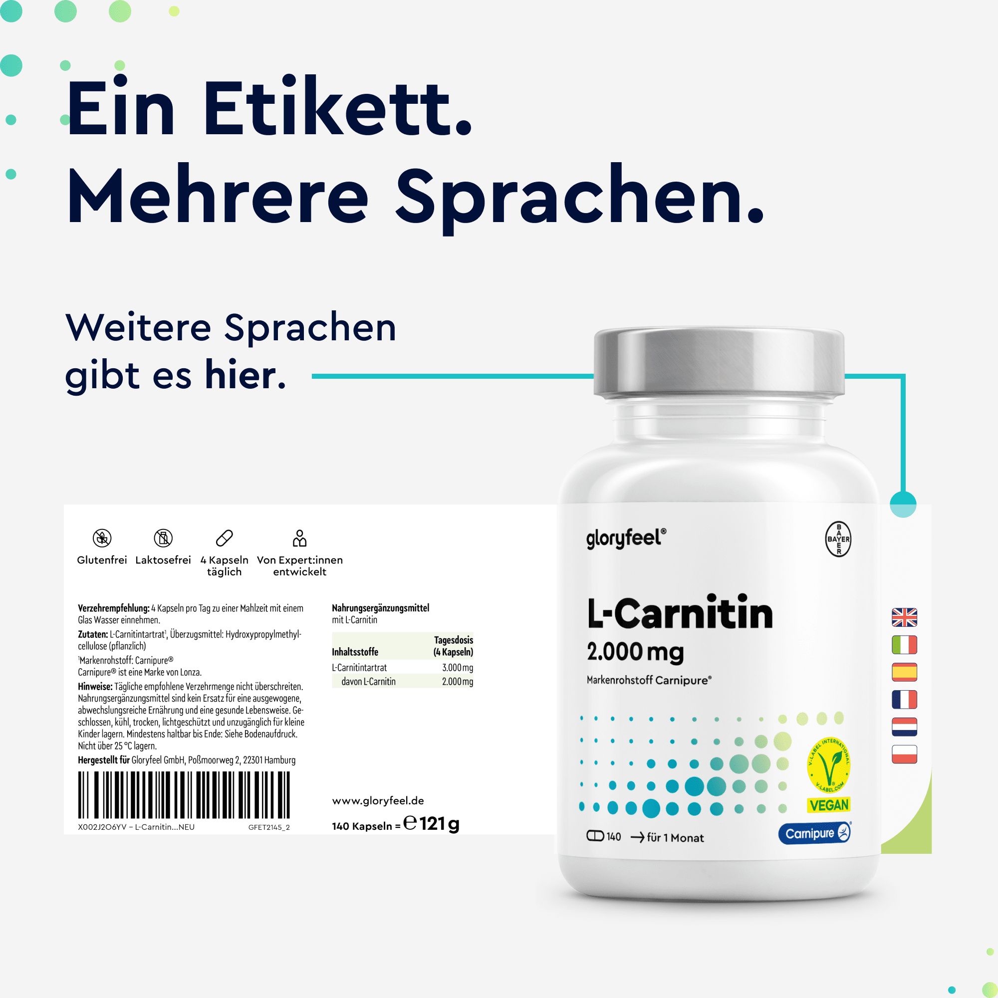 gloryfeel® L-Carnitin Kapseln Carnipure Markenrohstoff