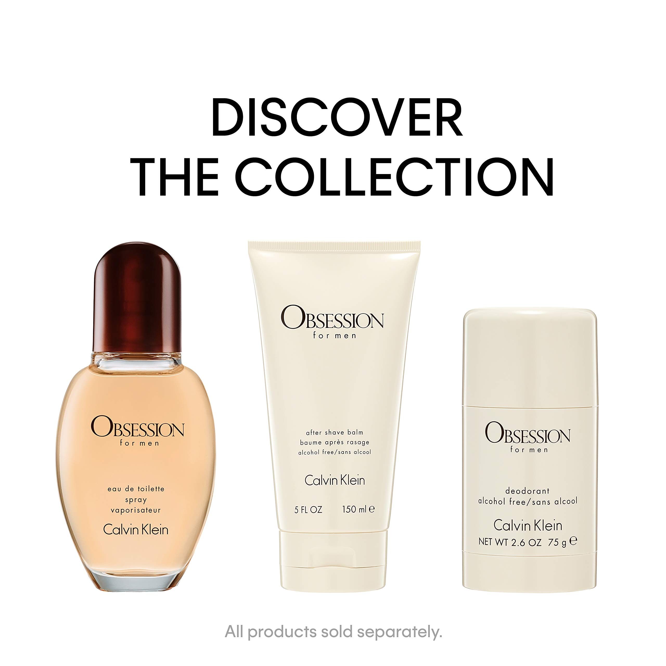Drei Calvin Klein Obsession for men Produkte. Eau de toilette, After Shave Balm, Deodorant.