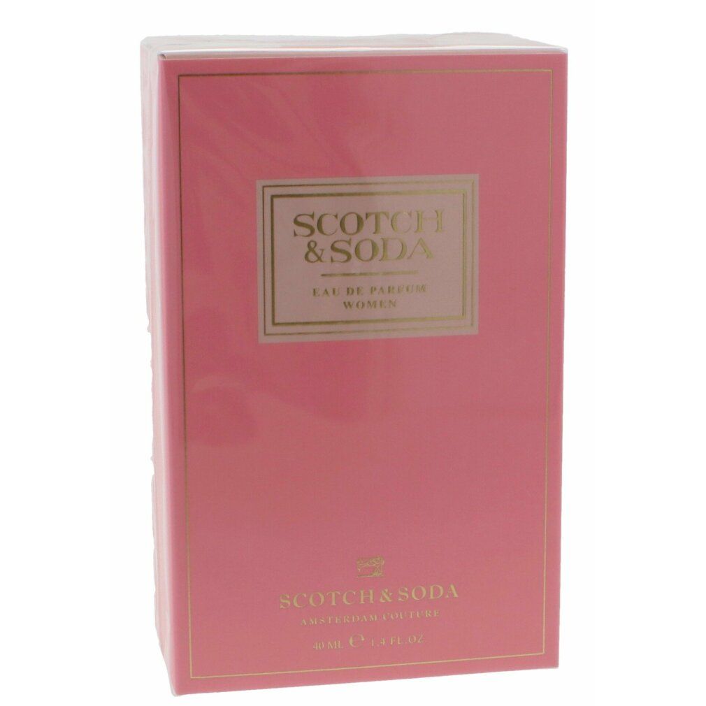 Rosa Verpackung mit goldfarbenem Logo und Schriftzug "SCOTCH & SODA".