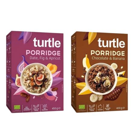 Turtle veganer Frühstücks Porridge Mix Schoko Banane & Dattel,Feige Aprikose glutenfrei 2er-Pack 2x450 g