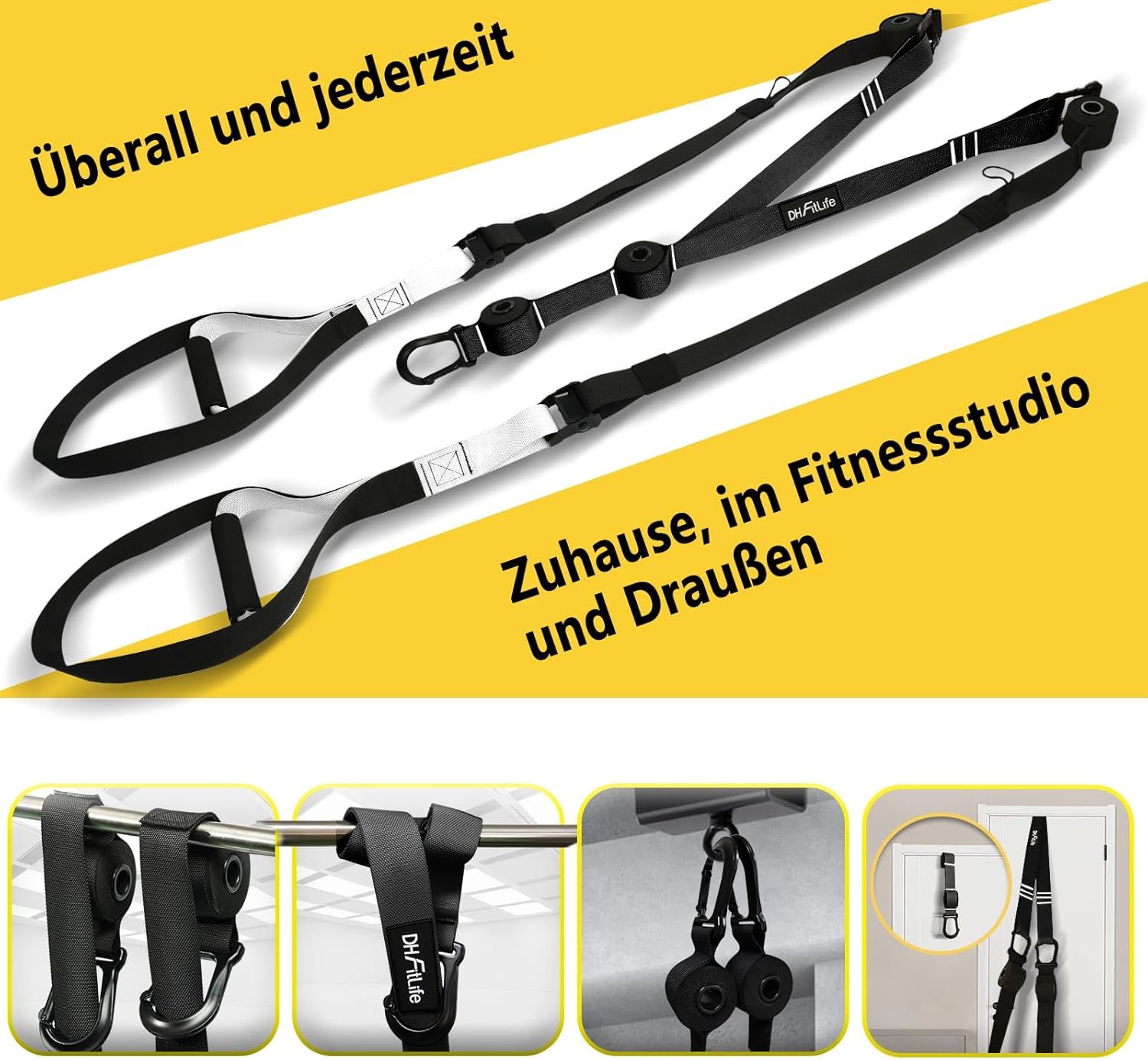 DH FitLife Schlingentrainer Set für Ganzkörpertraining mit Türanker und Karabinerhaken