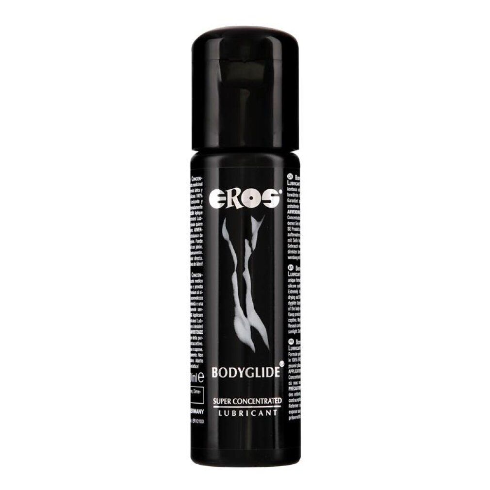 Schwarze Flasche EROS Bodyglide Super Concentrated Gleitmittel.
