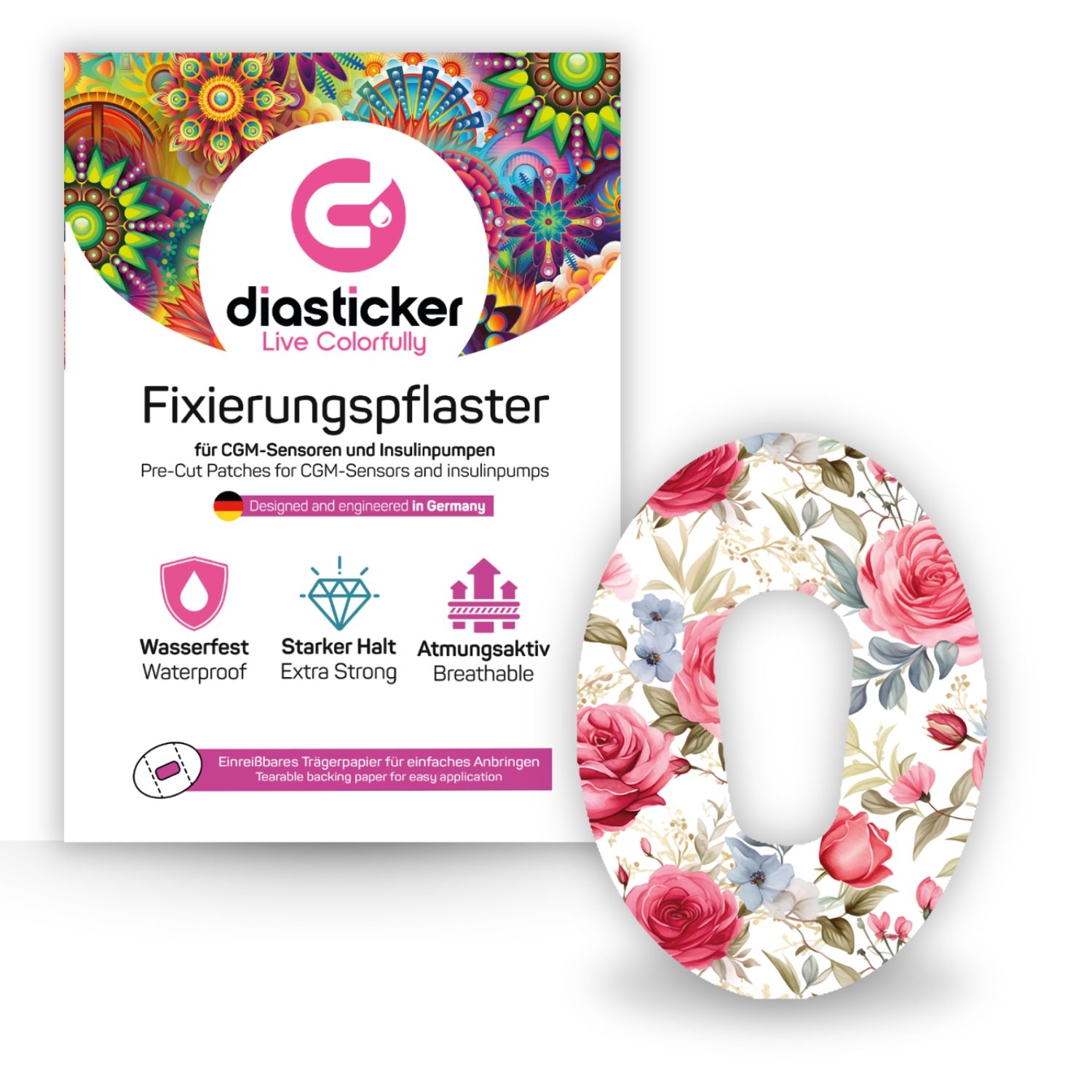 Diasticker® Dexcom G6 Fixiertapes "Red Roses"