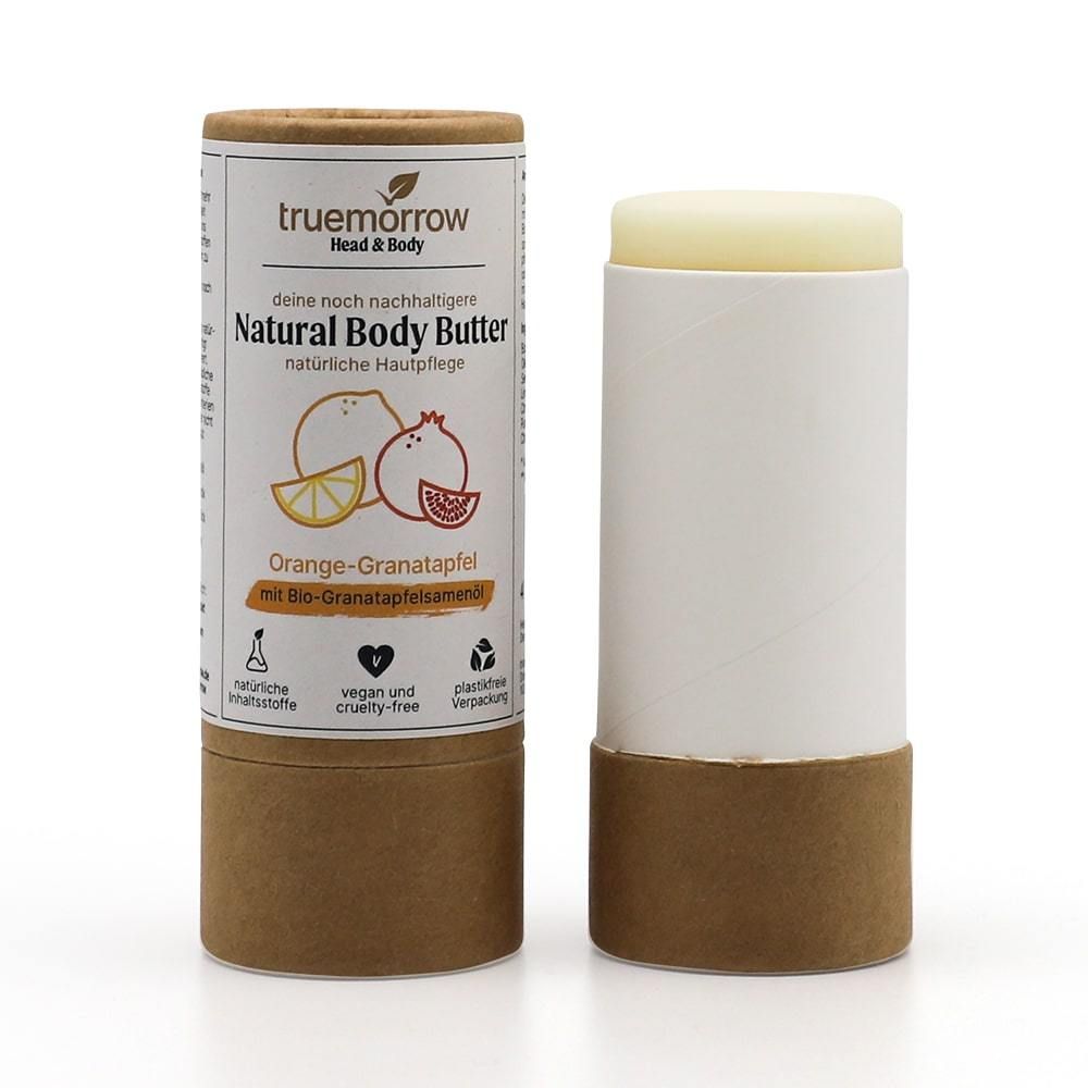 truemorrow Natural Body Butter - Natürliche Hautpflege in Papierhülse Orange-Granatapfel