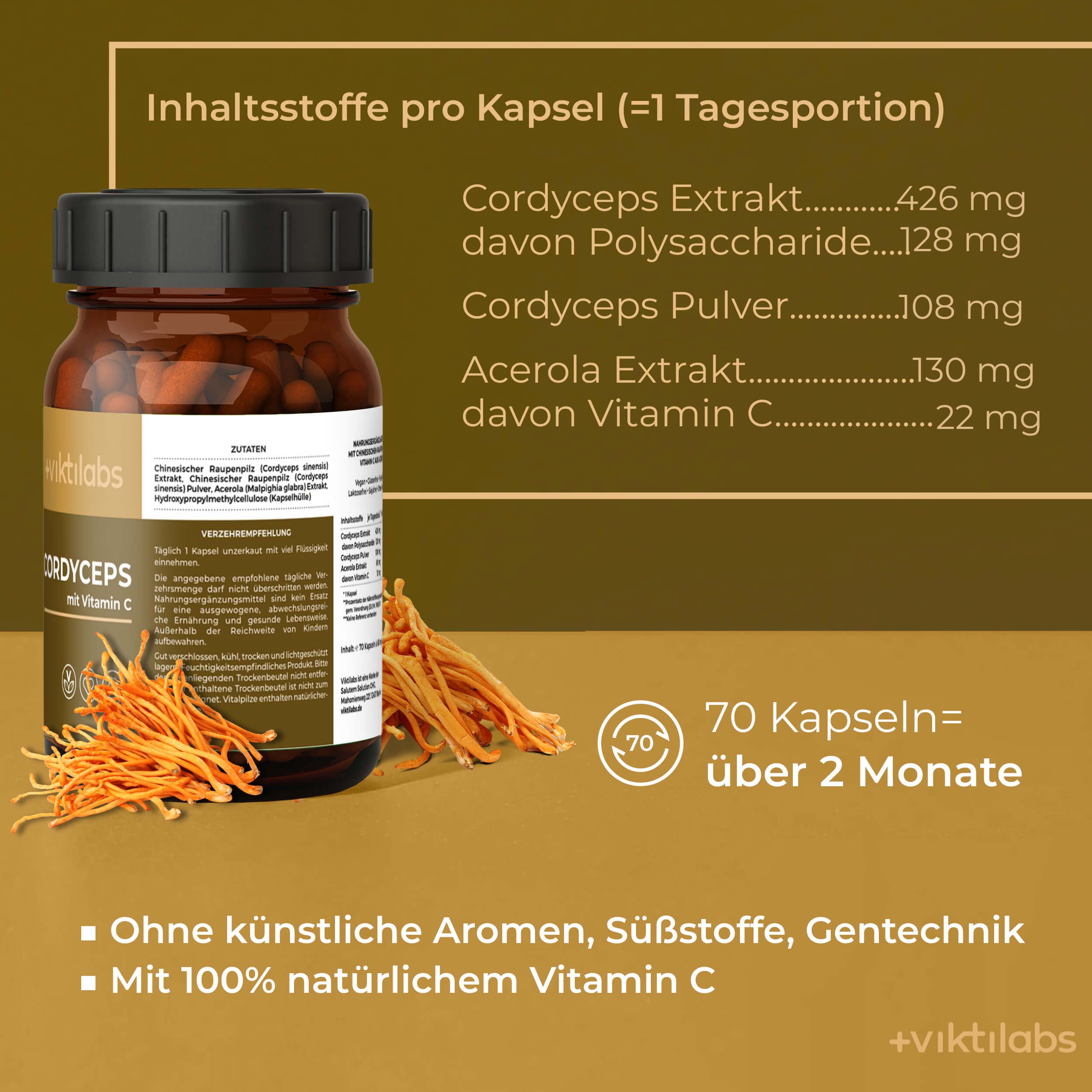 Viktilabs Premium Cordyceps: Vitalpilz mit Vitamin C