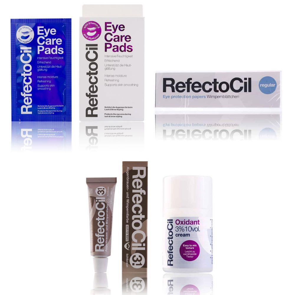Refectocil Wimpernfarbe lichtbraun 3.1 & Oxidant Creme 3% Wimpernblättchen Eye Care Pads Set 15 ml
