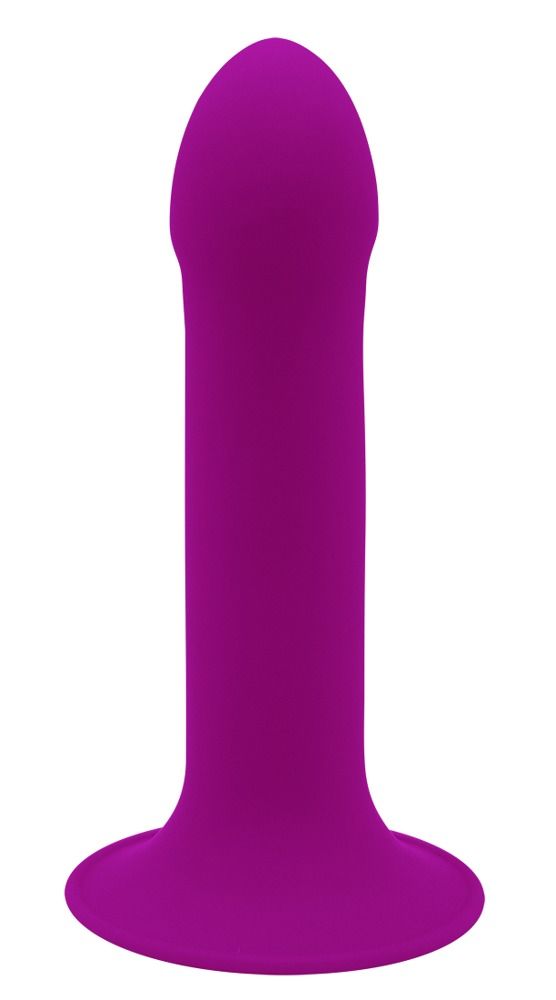 Lila Dildo mit abgerundeter Spitze und breiter Basis. Glatte Oberfläche.