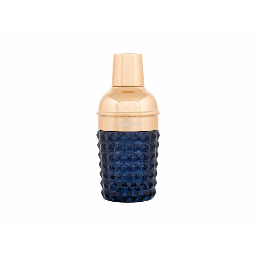 Pepe Jeans Celebrate For Him Eau de Parfum Flakon. Dunkelblauer, facettierter Flakon mit goldenem Verschluss.