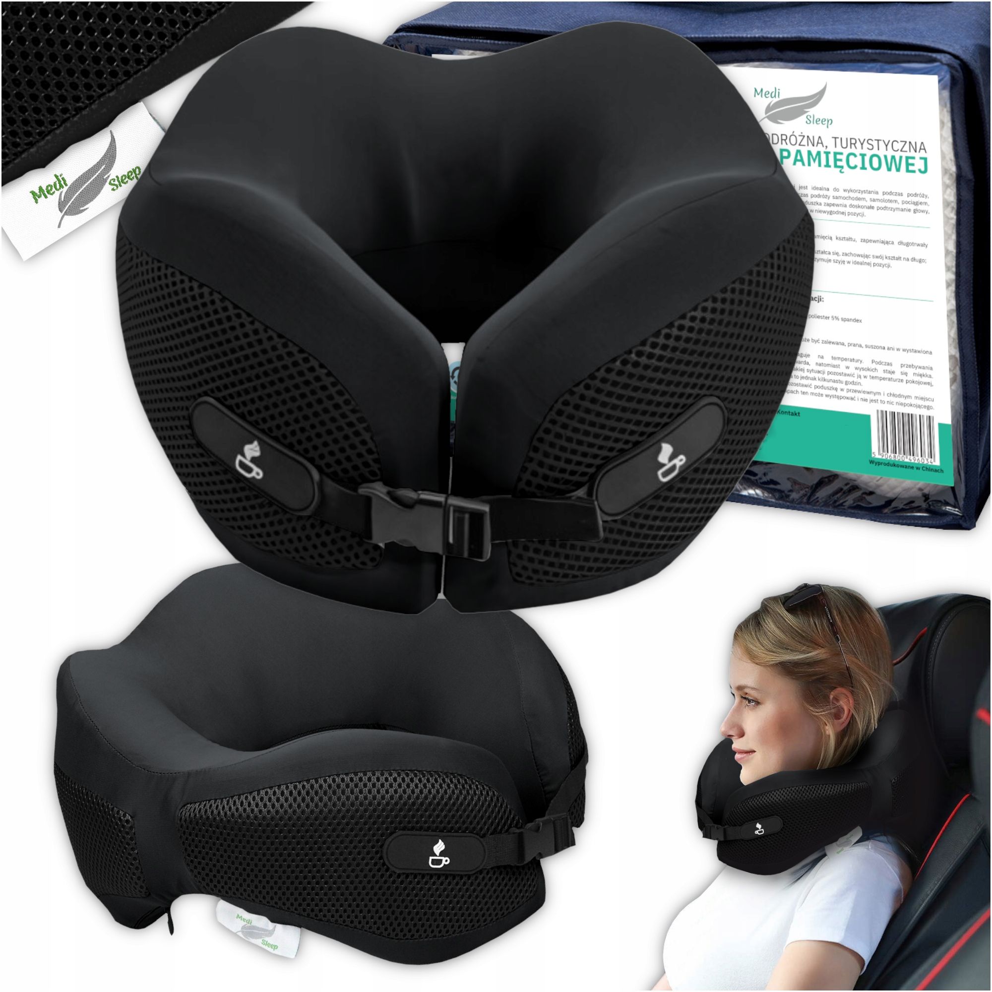Medi Sleep Reisekissen aus Memory-Schaum schwarz