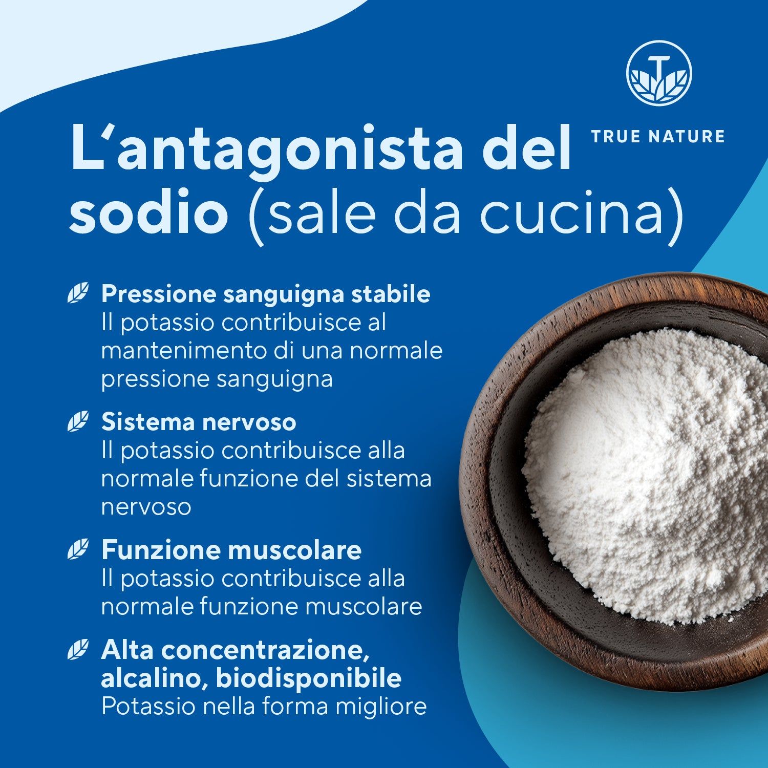 Flacone nero con etichetta blu. Contiene capsule di potassio. 400 pezzi. Vegano. Con sigillo 'Made in Germany'.