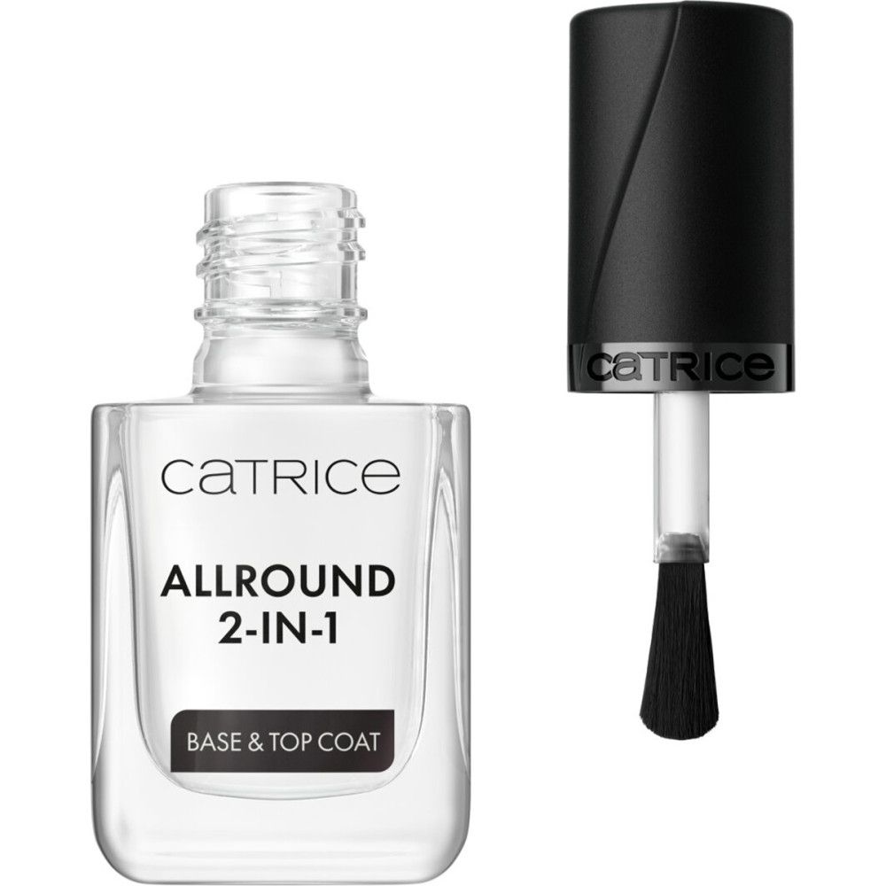Catrice Allround 2-in-1 Base & Top Coat Nagellack, Flasche geöffnet, mit Pinsel.