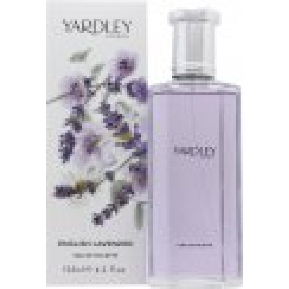 Flakon und Schachtel mit Produktaufdruck. Flakon mit silbernem Verschluss. Aufdruck: Yardley London, English Lavender.