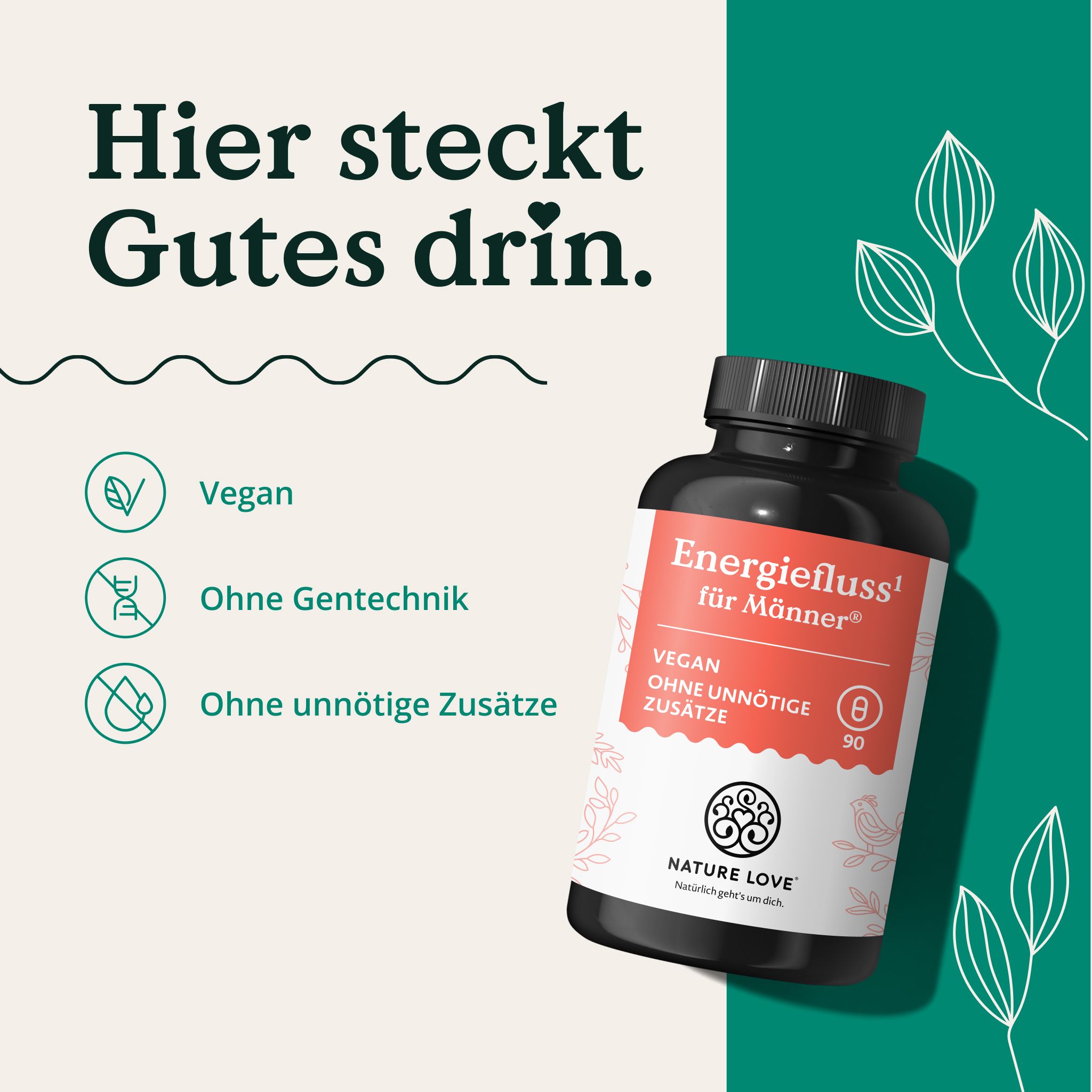 NATURE LOVE® Energiefluss für Männer - 90 Kapseln - Mit Tribulus Terrestris Extrakt, Maca Extrakt