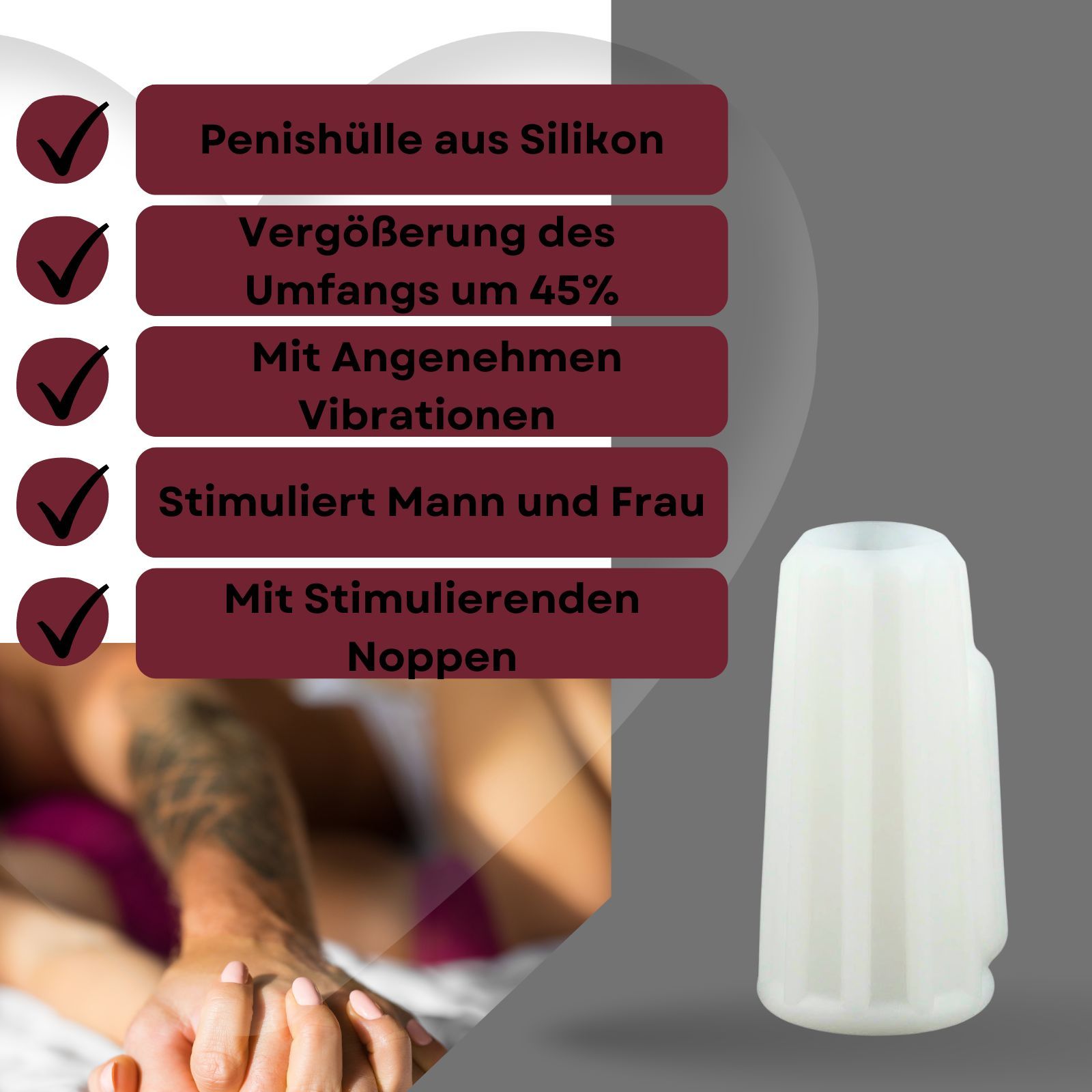 Lovelyness - Penishülle mit Vibration Weiß mit Senkrechts Rillen