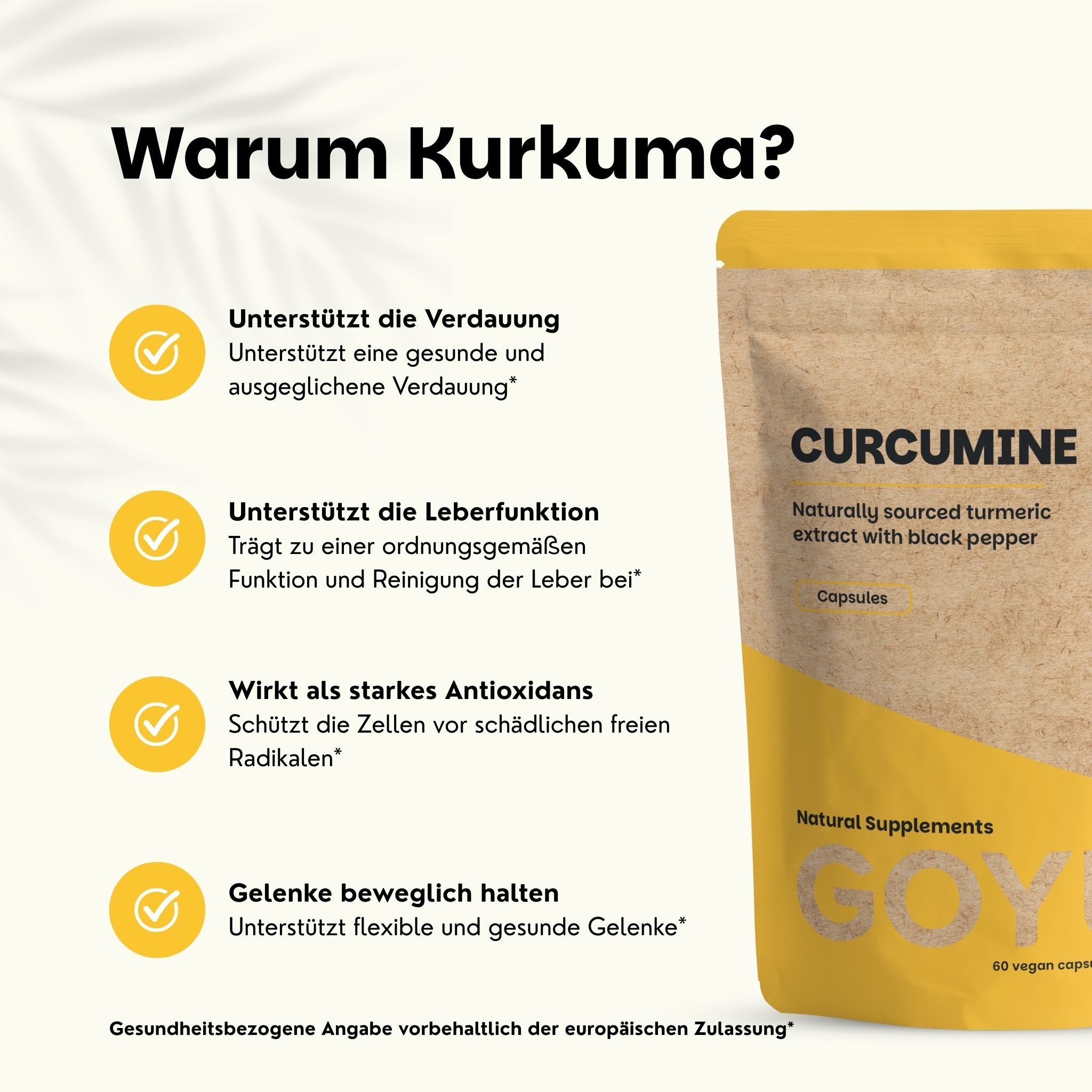 Brauner Beutel mit Kurkuma-Extrakt-Kapseln. 95% Curcumin. 60 Kapseln.