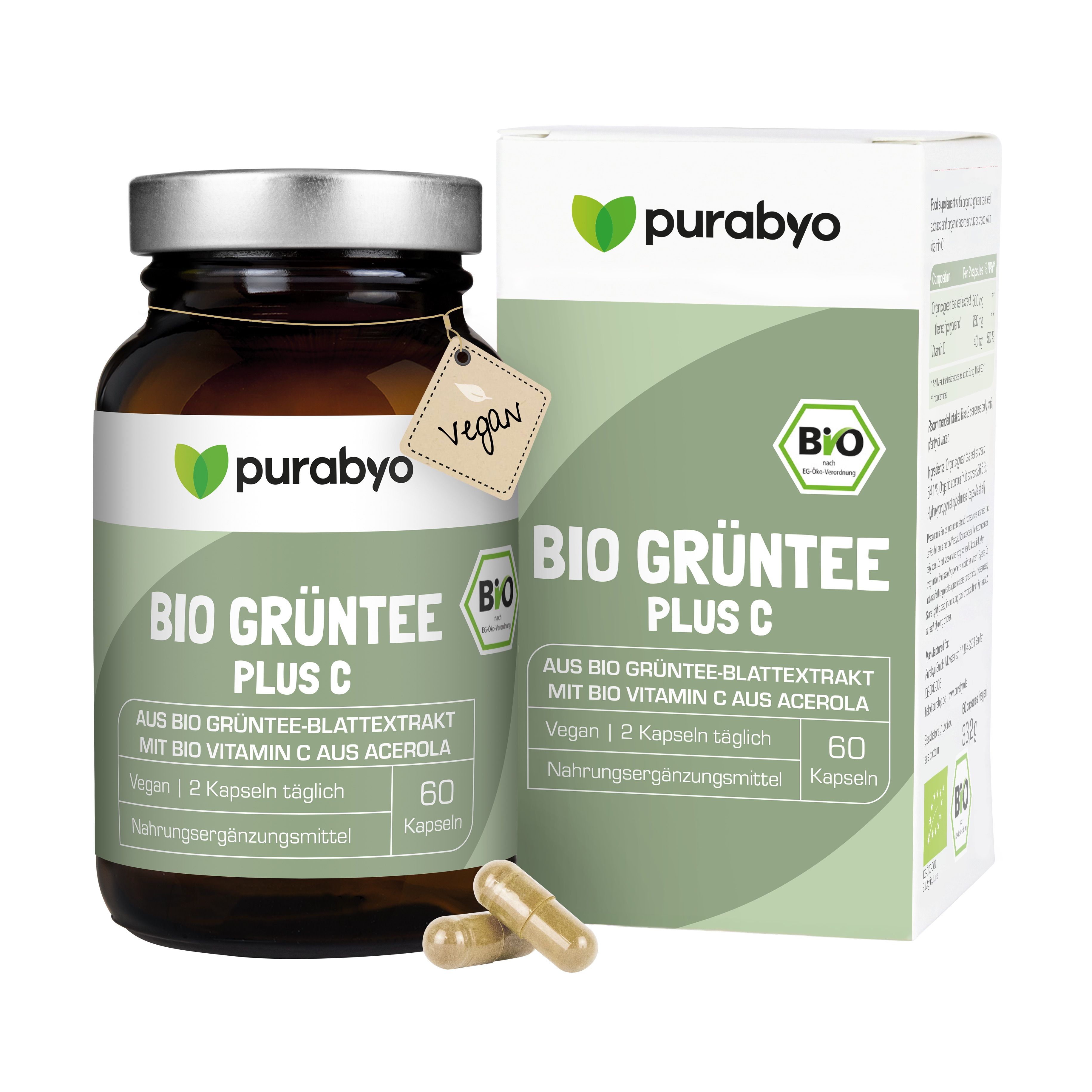 Purabyo Bio Grüntee Extrakt Plus C 60 St Kapseln