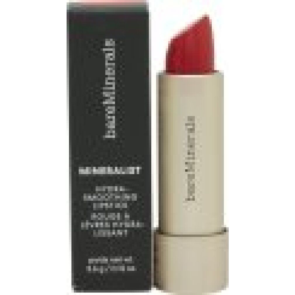 Roter Lippenstift mit Verpackung. Marke: bareMinerals. Text: Mineralist Hydra-Smoothing Lipstick.