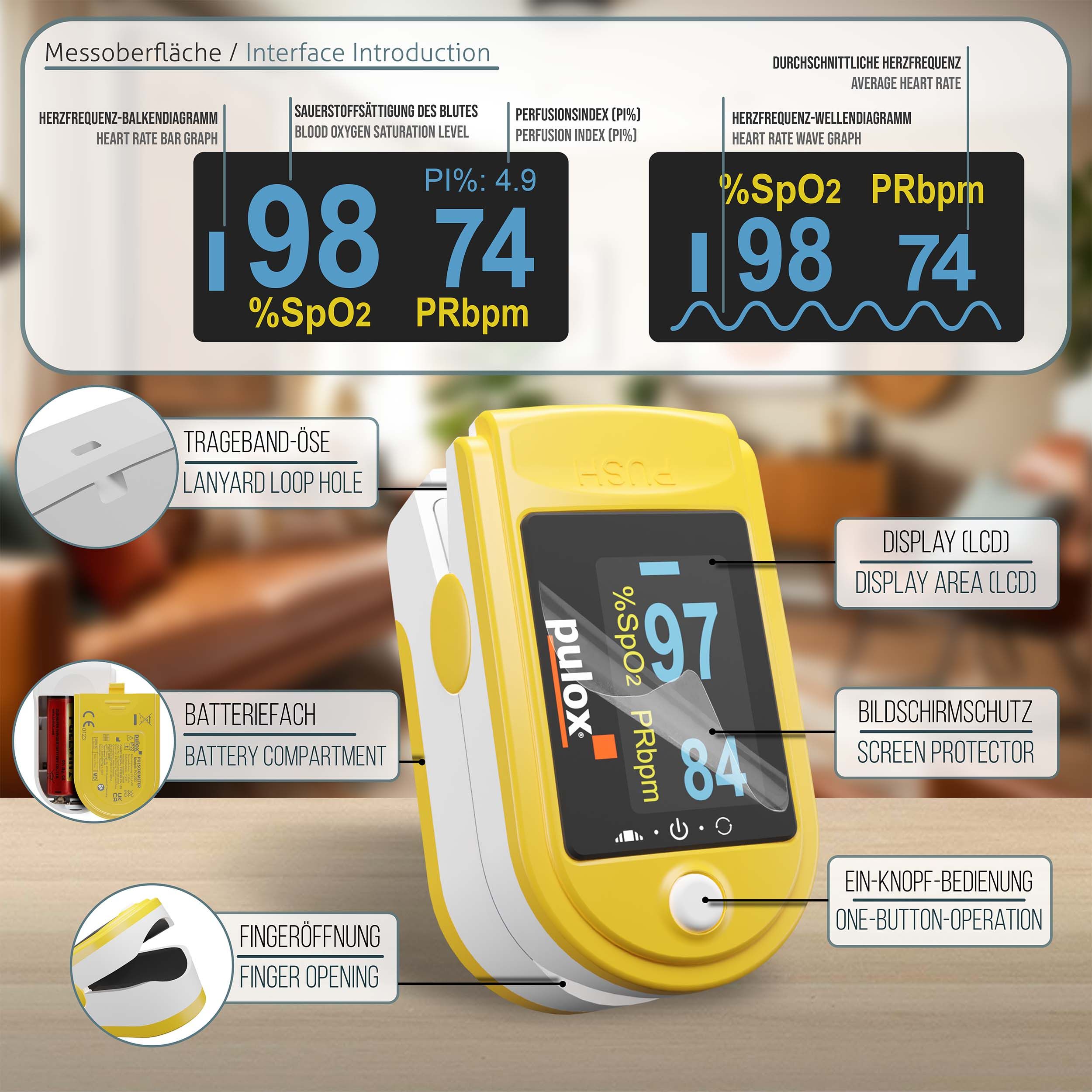 Pulox Po-200 Pulsoximeter gelb 1 St Gerät