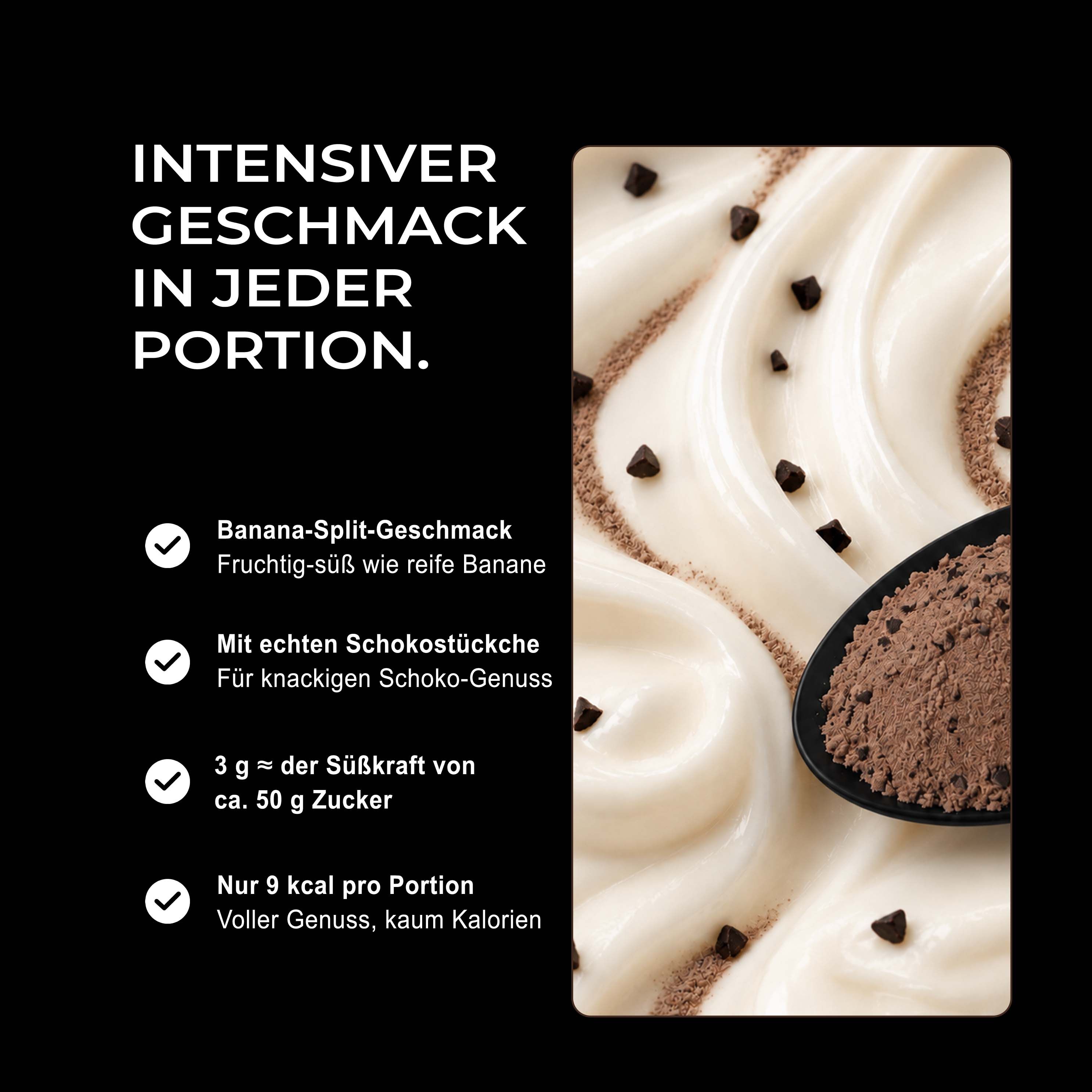 Neosupps Flavour Bomb Banana Split Pulver mit Schokostückchen.