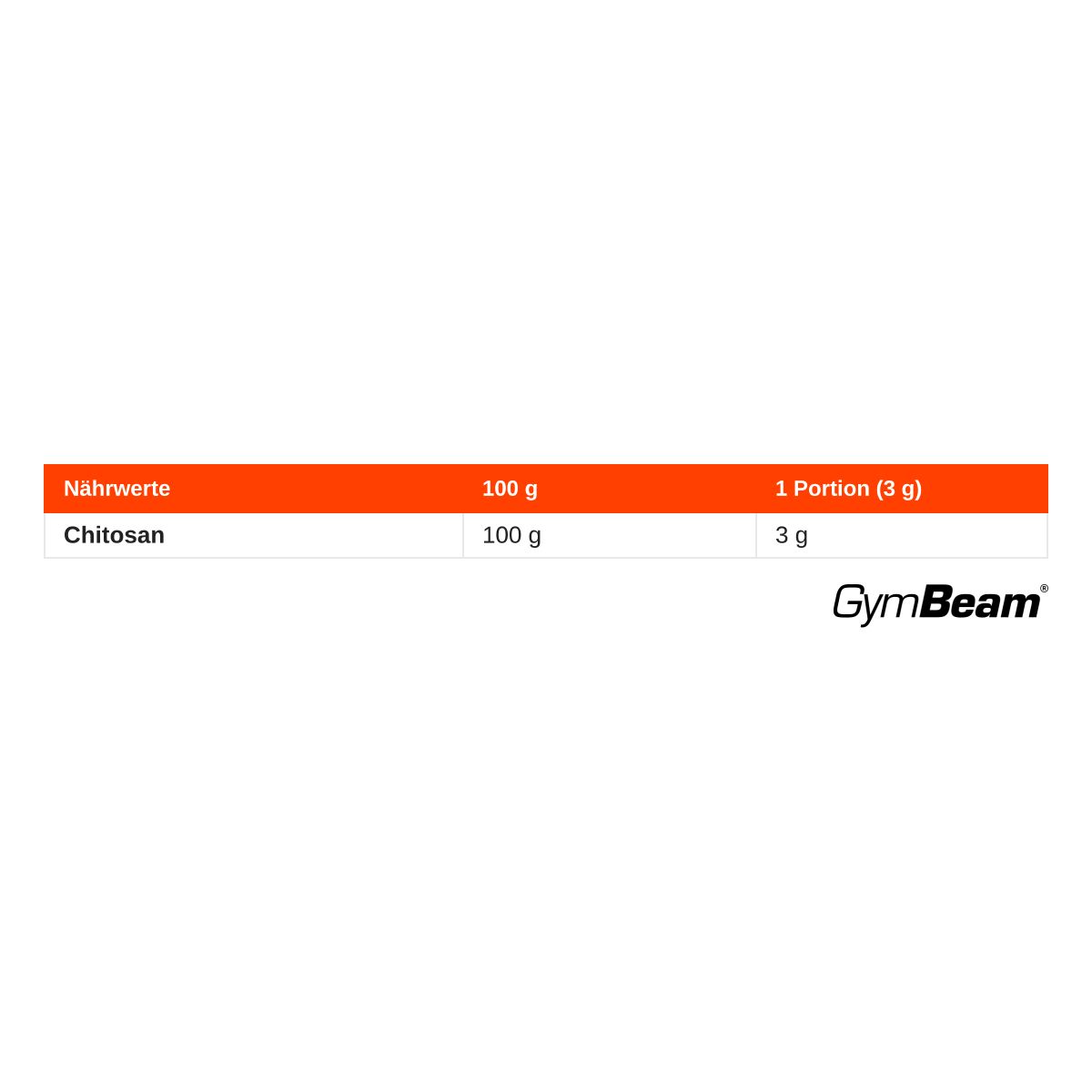 Nährwertangaben für Chitosan Pulver von GymBeam.