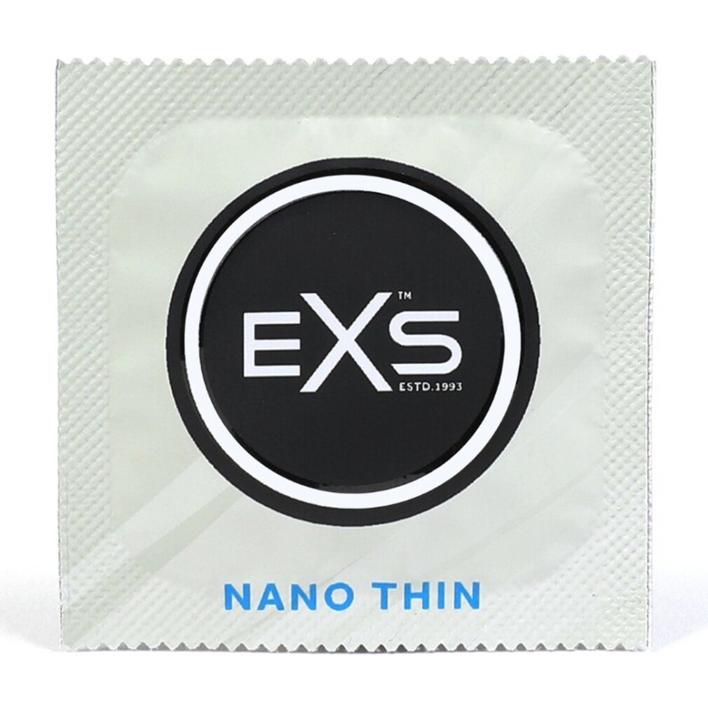 Großpackung mit 100 EXS Nano Thin Kondomen, transparent verpackt, mit Blick auf die Einzelverpackungen.