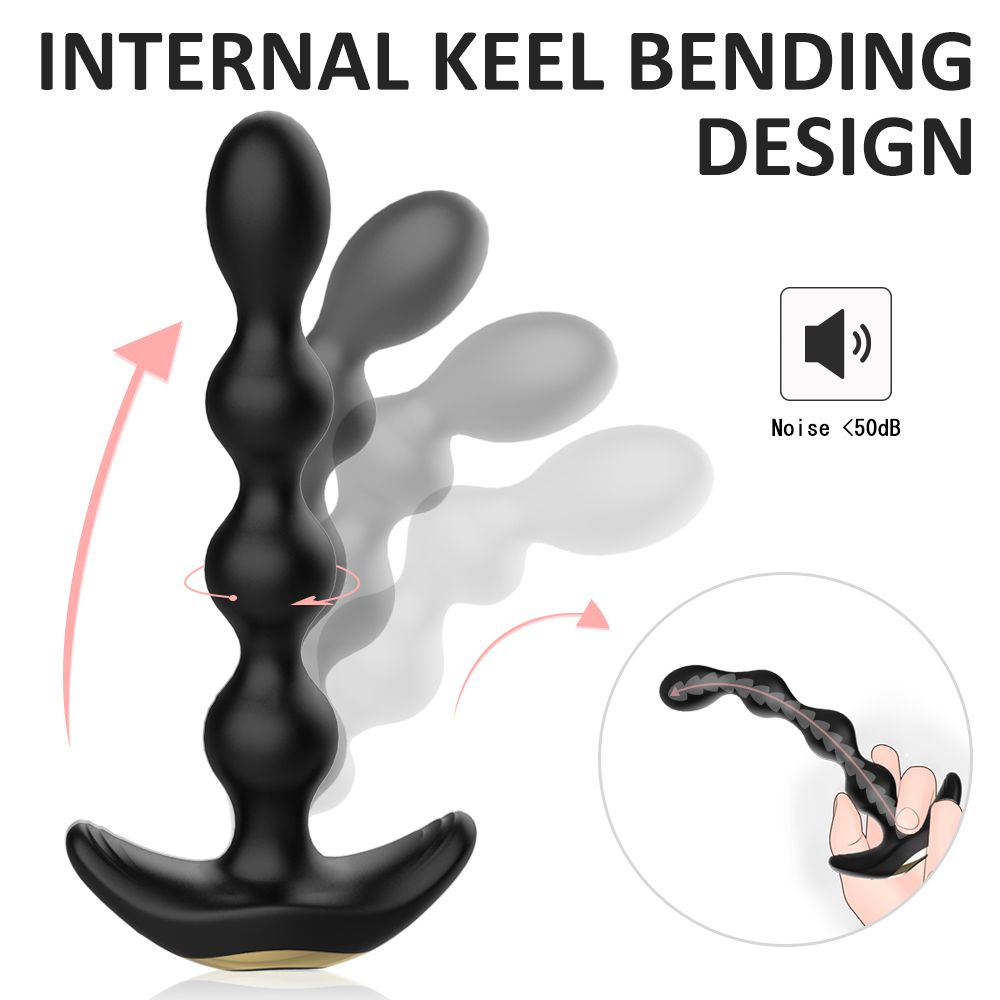 Grafik mit Analvibrator. Text: "INTERNAL KEEL BENDING DESIGN". Geräuschpegel <50dB. Pfeile zeigen Bewegung.