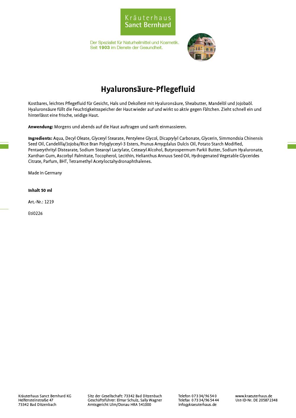 Sanct Bernhard Hyaluronsäure-Pflegefluid