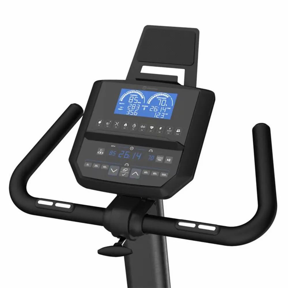 Ergometer-Display. Zeigt Daten an. Mit Bedienelementen und Griffen. Horizon Fitness.