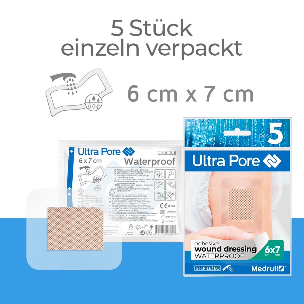 Medrull Ultra Pore WATERPROOF steriler, selbstklebender Wundverband / Wund-Pflaster 6 x7 cm