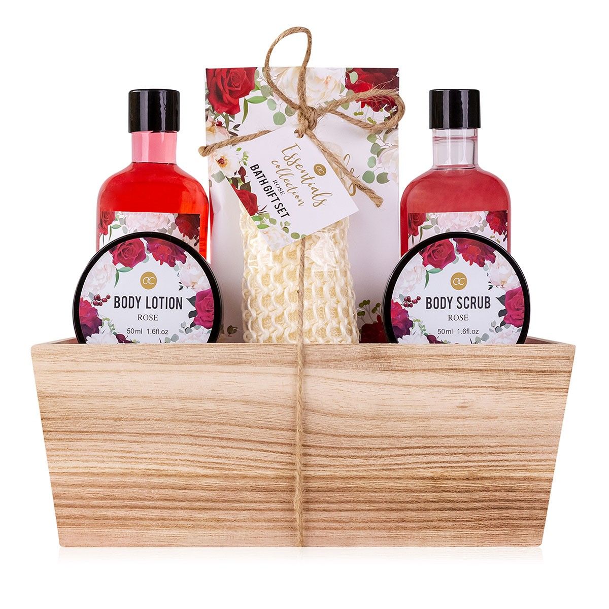 Geschenkset Duschset Wellness Badesalz Damen Rose in Holzkorb