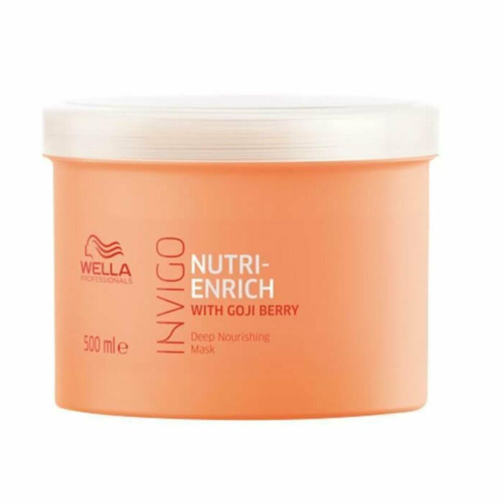 Beige Dose mit weißem Deckel. Aufschrift: Wella Invigo Nutri-Enrich Deep Nourishing Mask.