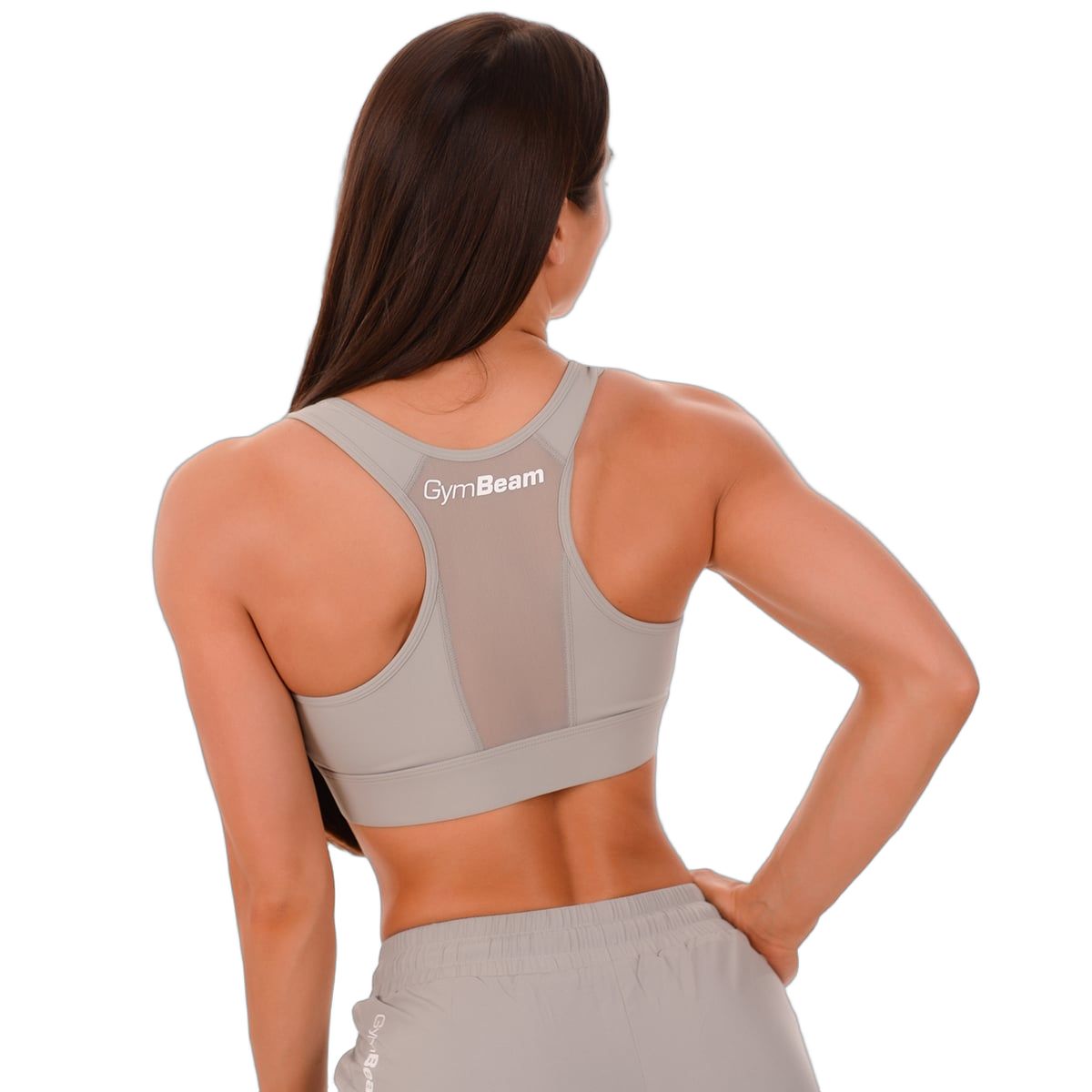 GymBeam Sport-BH Damen Mesh-Panel mit breiten Trägern in Grau