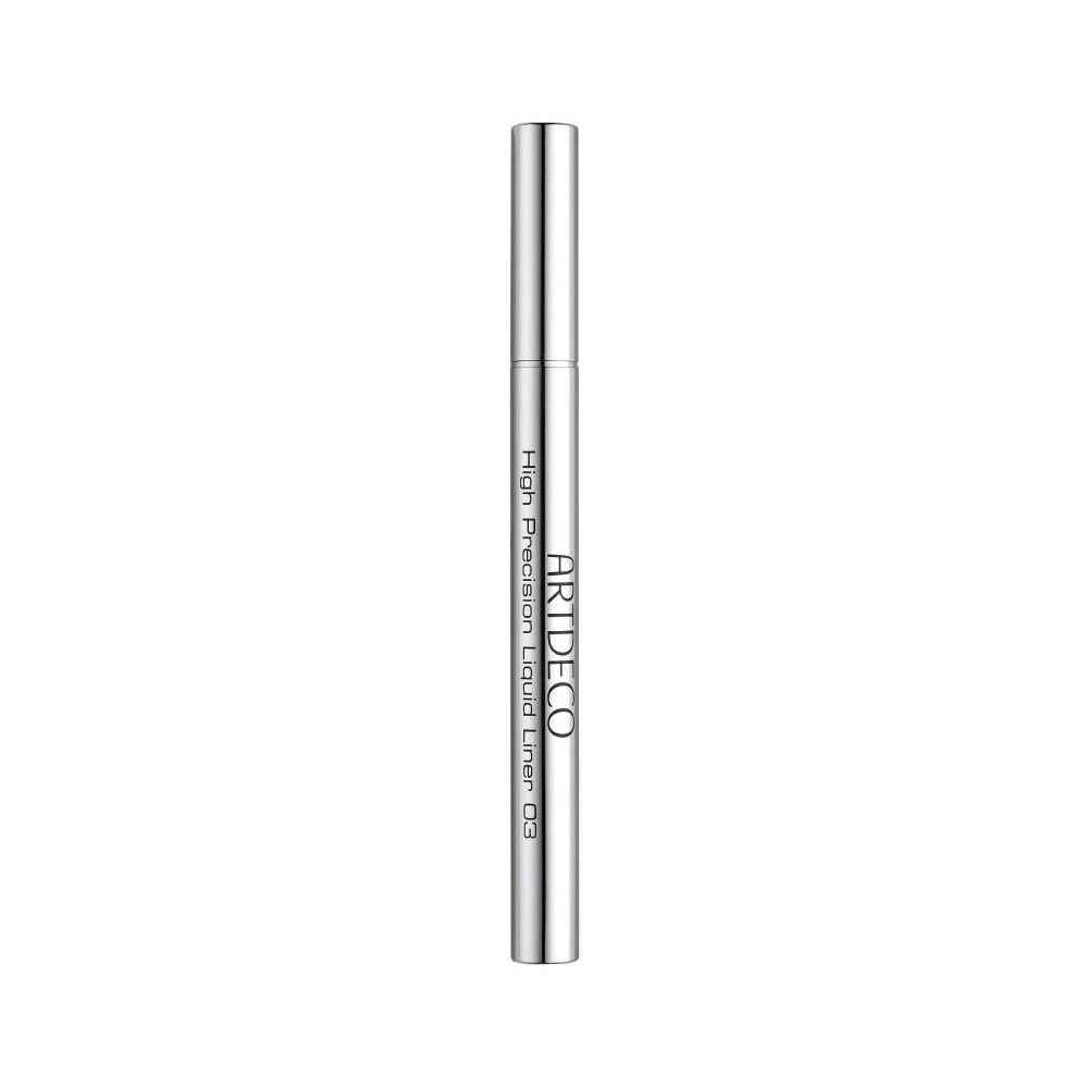 Silberfarbener Eyeliner-Stift mit schwarzer Spitze. Aufschrift: ARTDECO High Precision Liquid Liner 03.