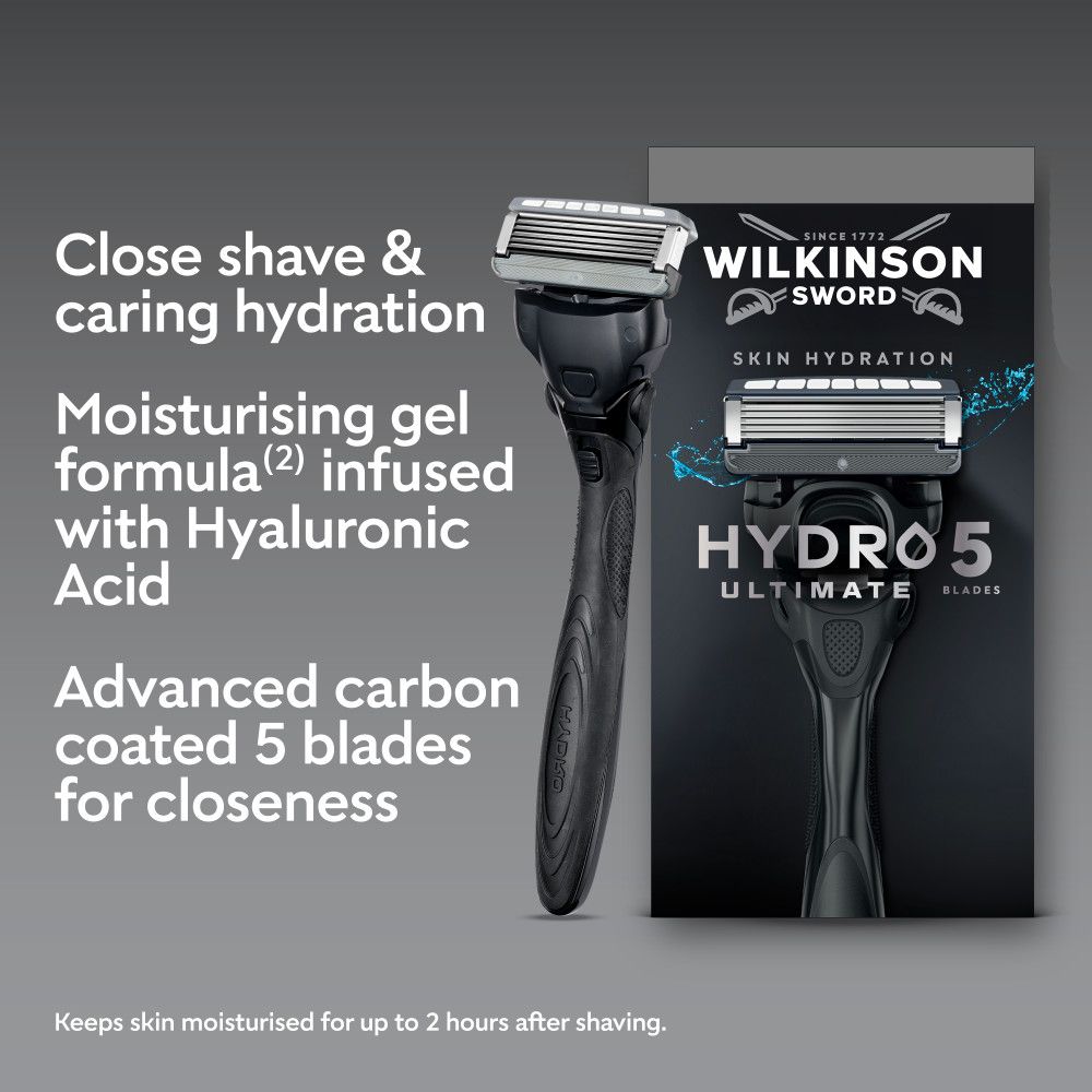 Wilkinson Sword Hydro 5 Rasierer mit 5 Klingen und Hautpflege-Gel.