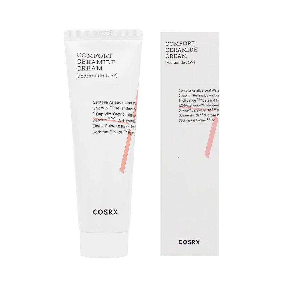 Produkt und Verpackung. Tube und Schachtel 'Comfort Ceramide Cream'. Marke: COSRX.