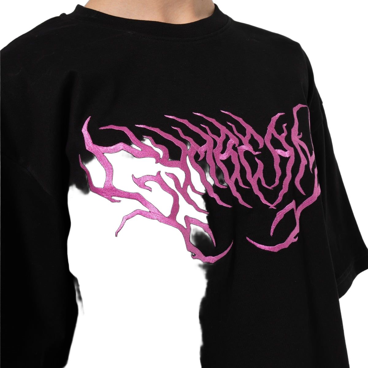 GymBeam T-Shirt Damen Oversized Kurzarm mit Rundhalsausschnitt Schwarz Thorn