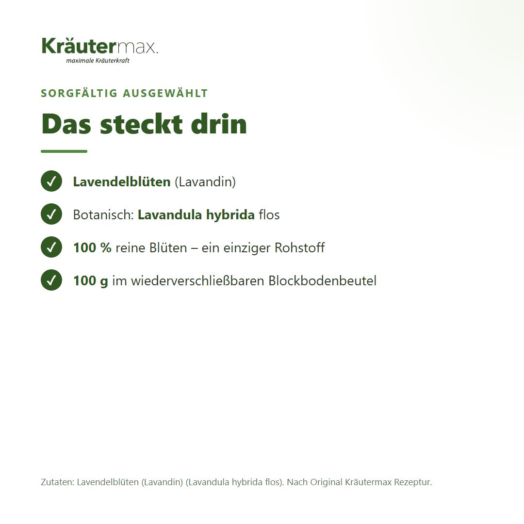 Lavendelblüten (Lavandin), 100g im wiederverschließbaren Beutel.