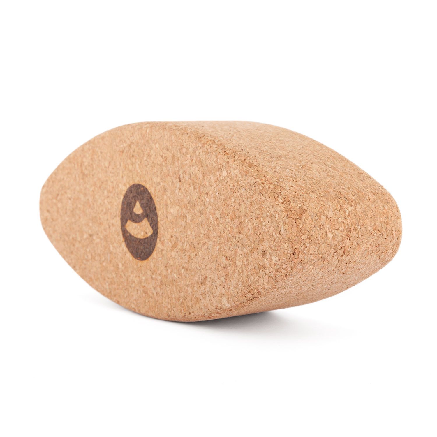 Kurk Ellipse. Bruine, ovale vorm met logo. Onder aanzicht, geïsoleerd op witte achtergrond.