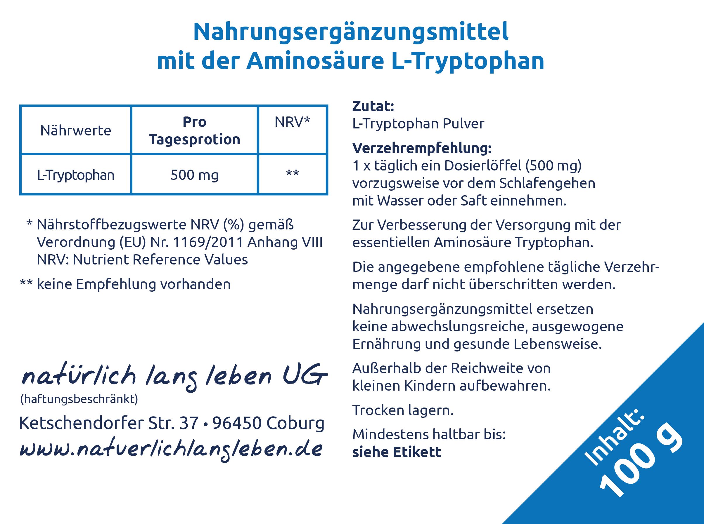 natürlich lang leben L-Tryptophan Pulver