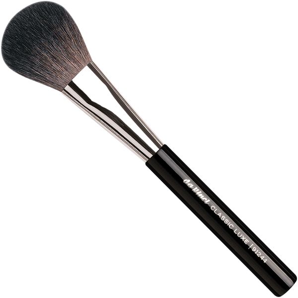 Puderpinsel mit schwarzem Griff und silberner Zwinge. Auf dem Griff steht "da Vinci CLASSIC LUXE 91244".