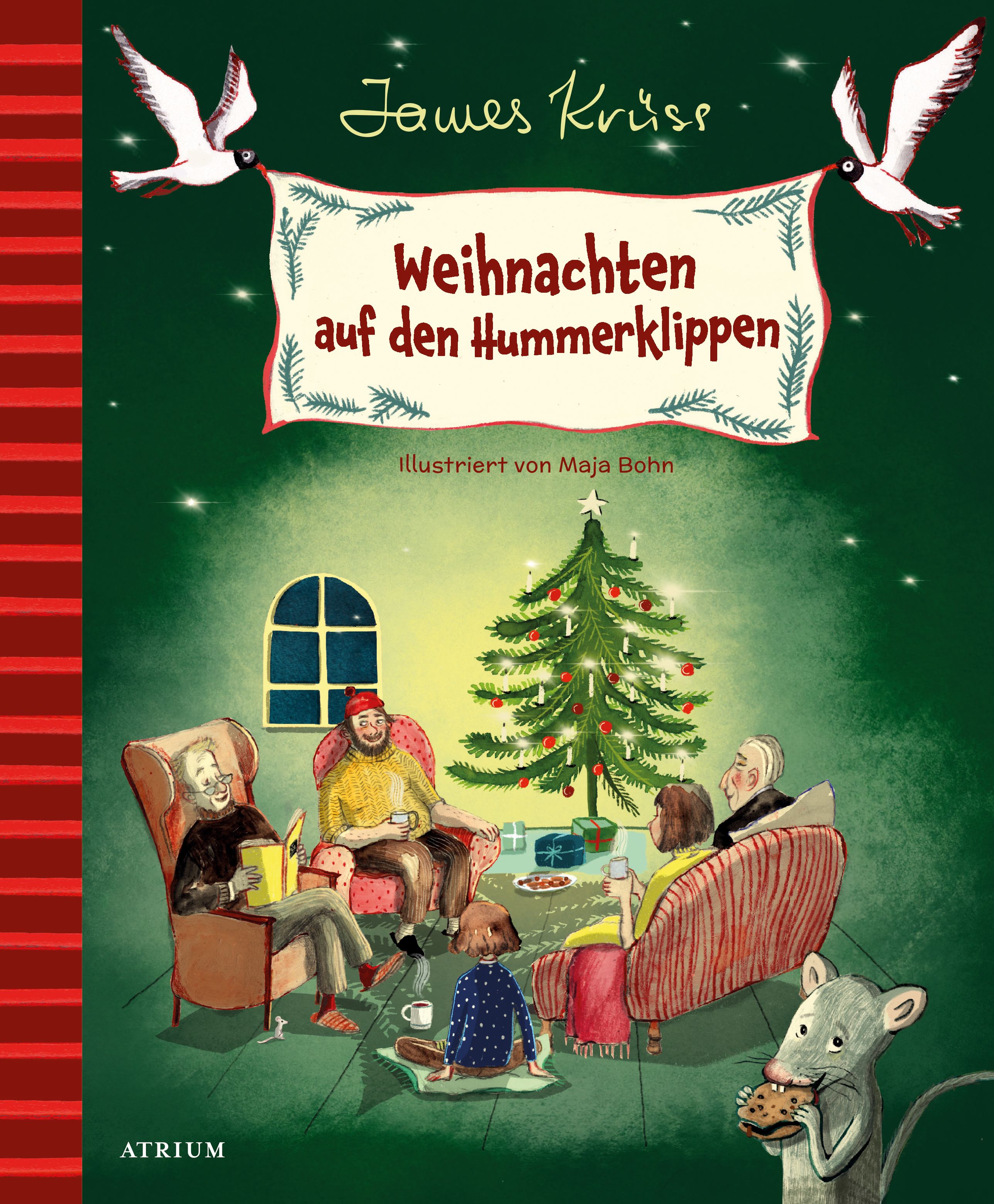 Buchcover mit Titel "Weihnachten auf den Hummerklippen". Illustration zeigt eine Familie am Weihnachtsbaum. Autor: James Krüss.