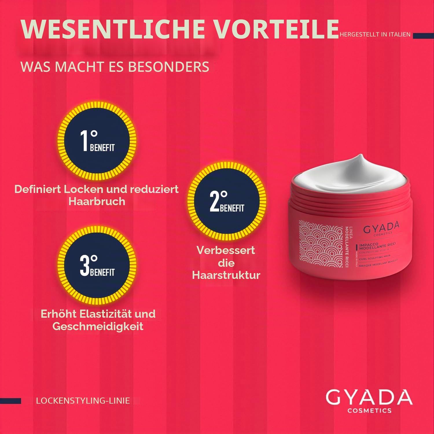 GYADA Kosmetik Locken Maske in einem roten Tiegel mit weißer Creme.
