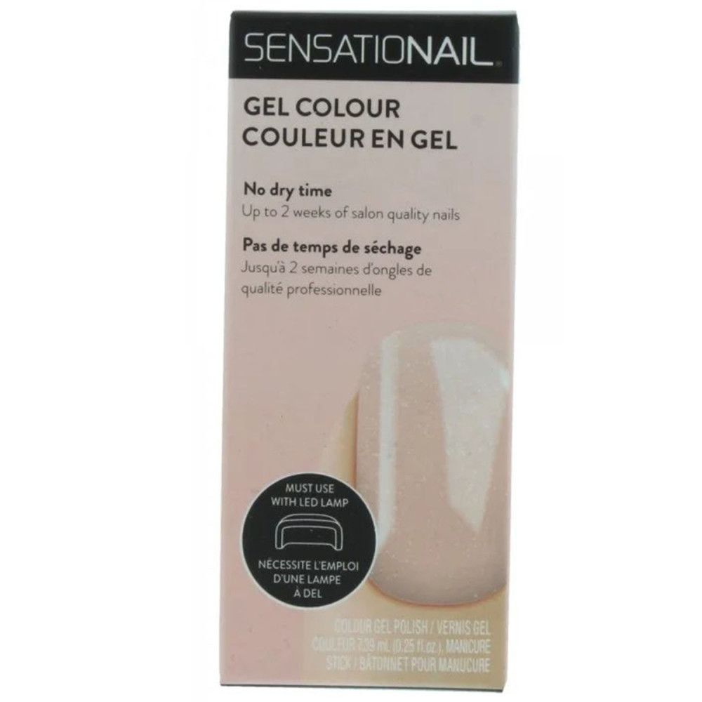 Sensationail Farb-Gel-Nagellack. Verpackung mit Produktabbildung. Text: Gel Colour, No dry time, bis zu 2 Wochen Haltbarkeit. Benötigt LED-Lampe.