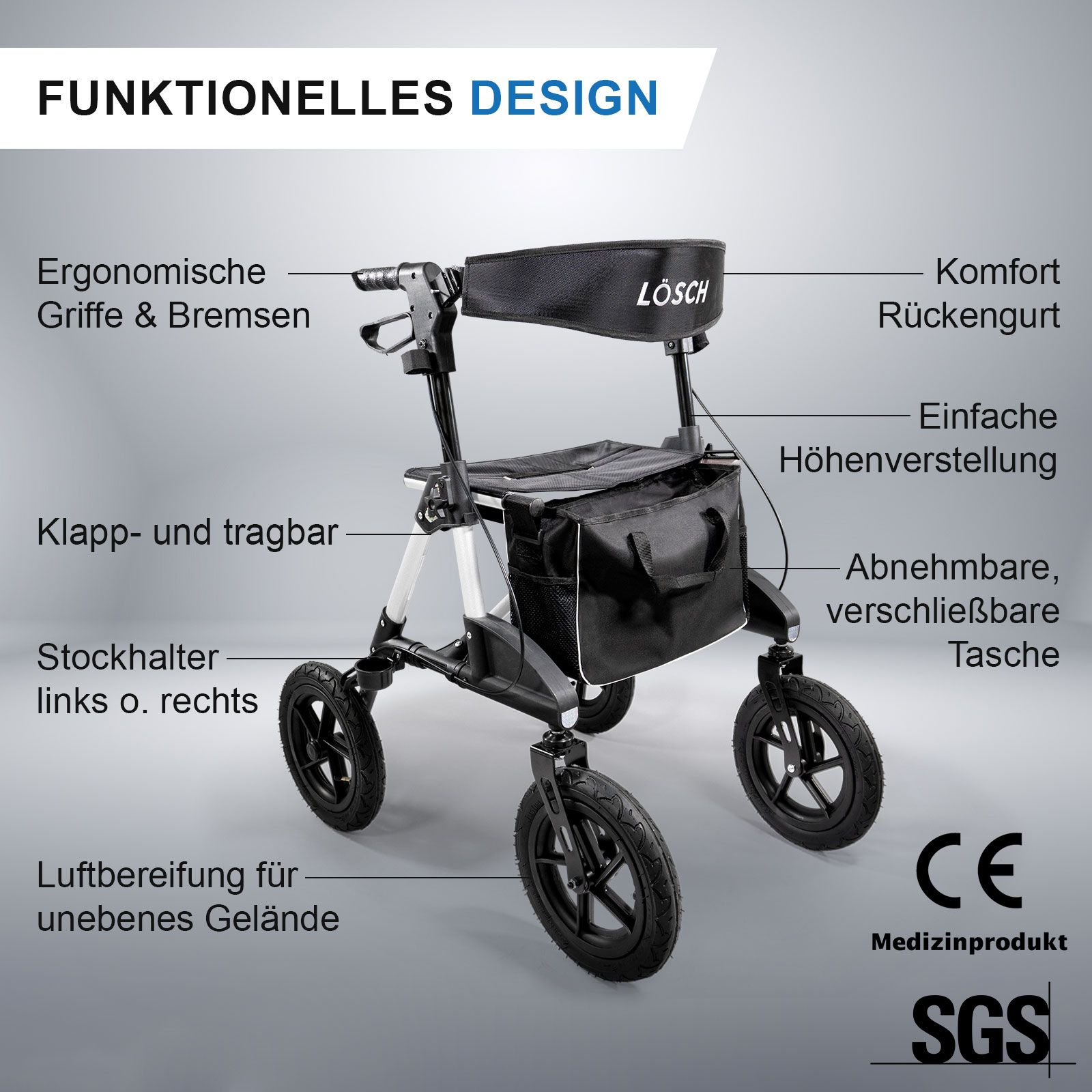 Premium Outdoor Rollator Tabas Luftbereift Weiß 1 St