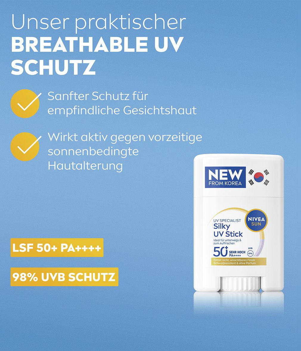 NIVEA SUN Breathable UV Specialist Silky UV Stick LSF 50+ 98 % UVB-Schutz