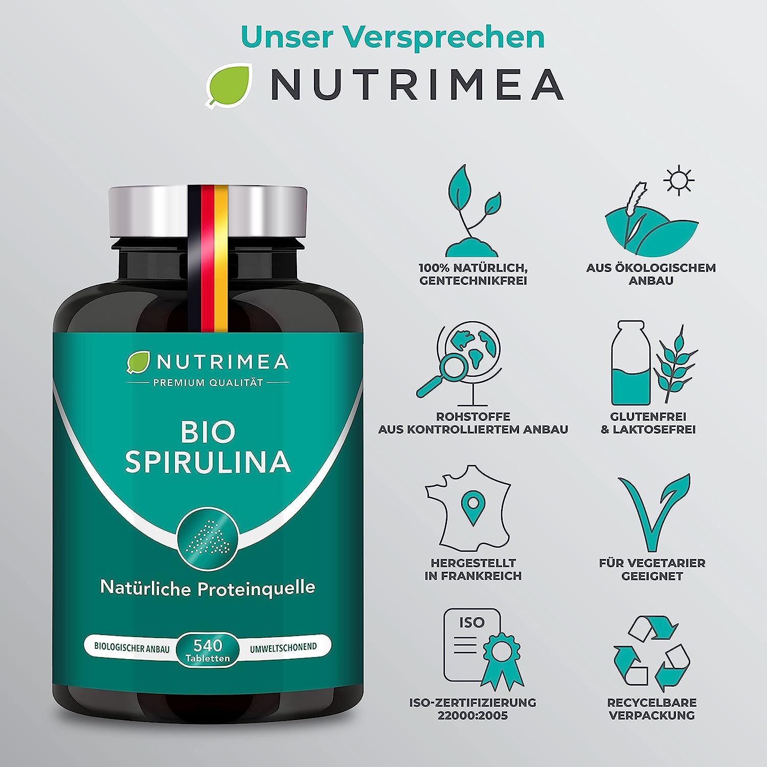 Nutrimea Spirulina Presslinge | ZERTIFIZIERTE BIO-QUALITÄT | Laborgeprüft & Ohne Zusätze