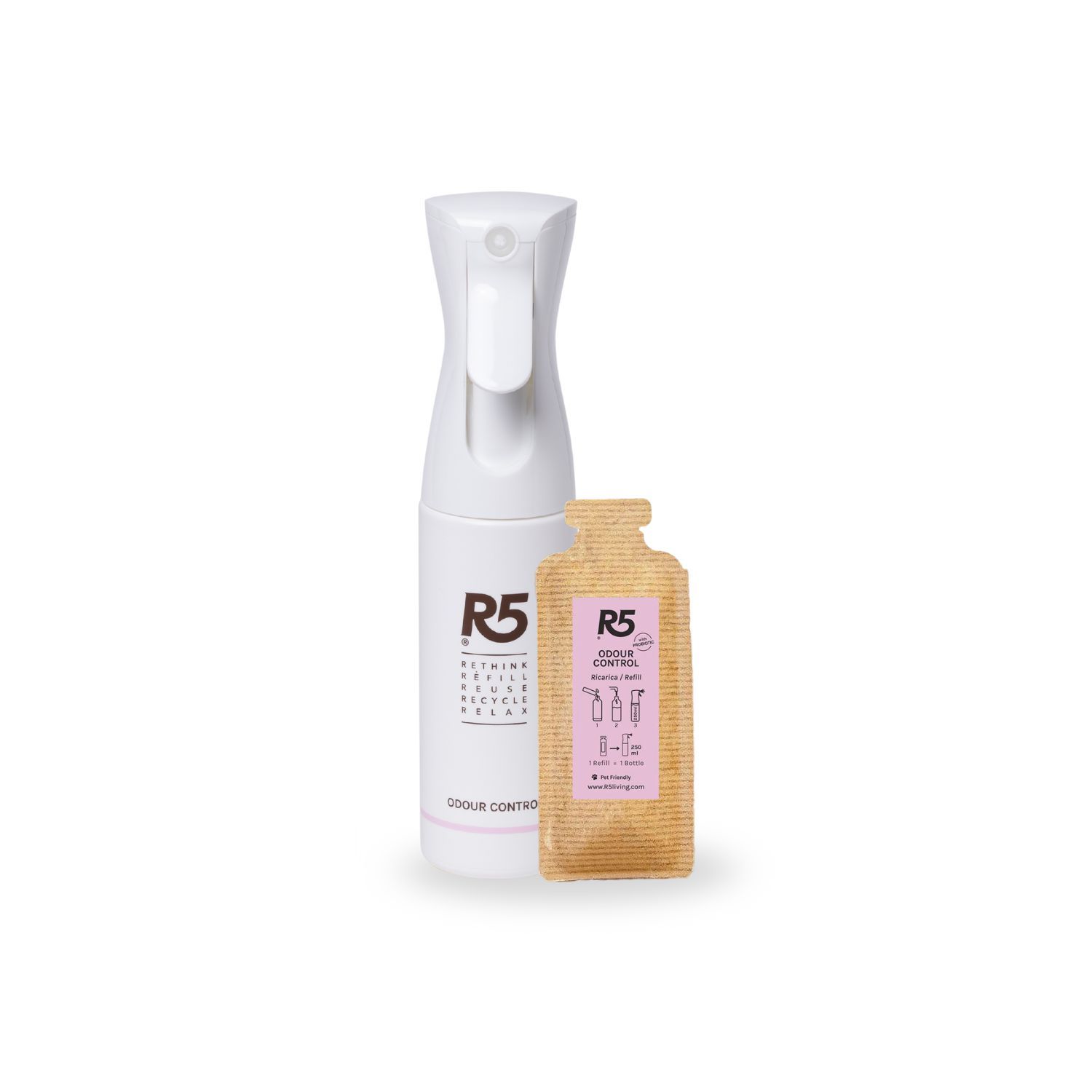 R5 Kit Odour Control Raumdeodorant, 1 Flasche + 1 Nachfüllung, Frischer Duft, Pet-friendly