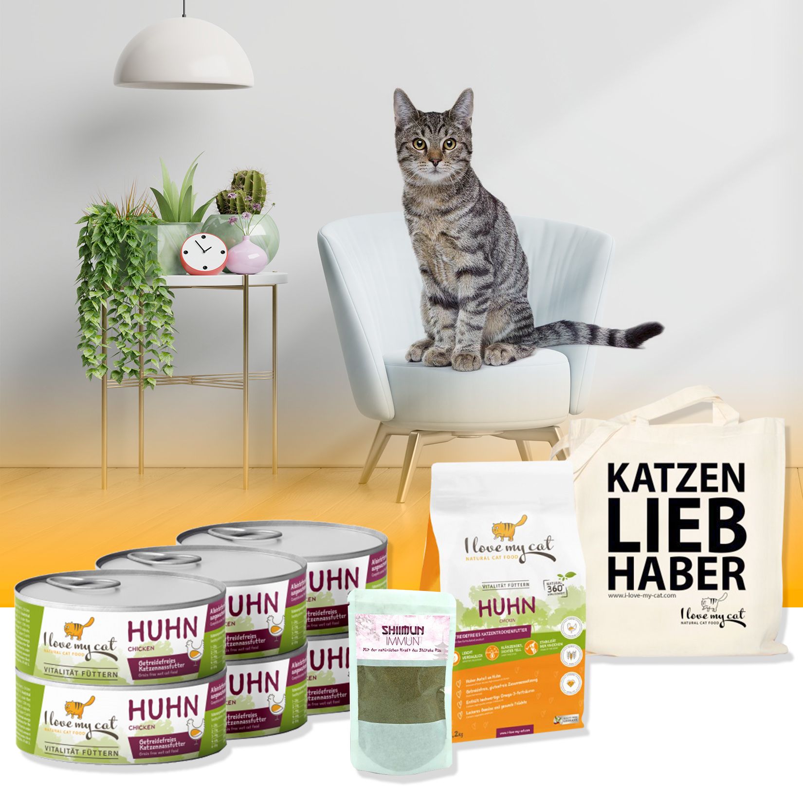 I love my cat Sparset für Europäisch Kurzhaar Trockenfutter und Nassfutter mit Huhn 1,95 kg Set