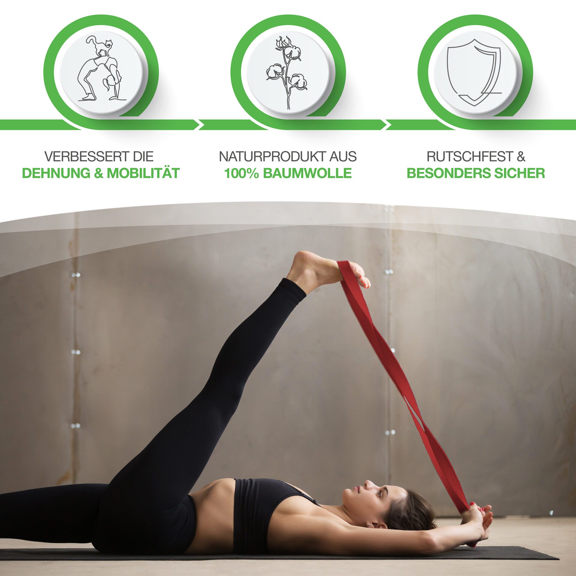 BACKLAxx ® Yoga Gurt aus Baumwolle 250cm lang 1 St