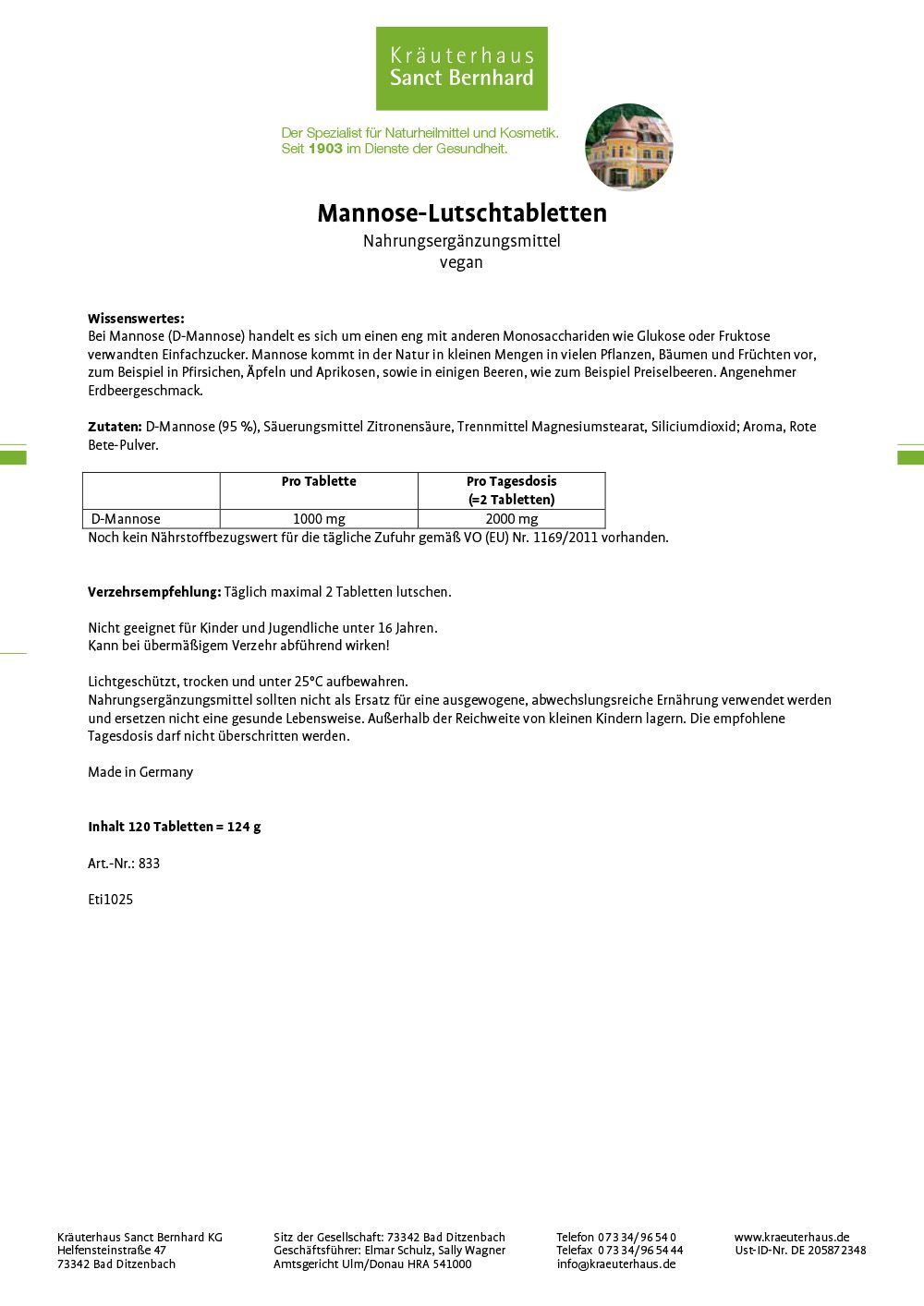 Sanct Bernhard Mannose-Lutschtabletten